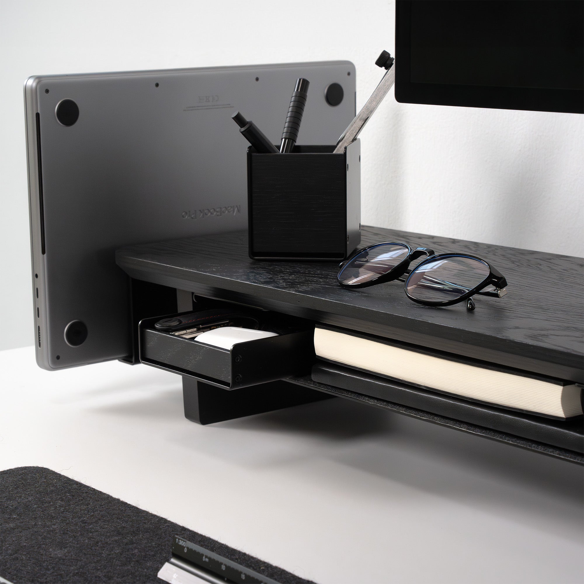 BALOLO, Setup Cockpit, Catch All Tray Large, Catch All Tray, Paper Tray, Pen Tray, Desk Organizer, Desk Organization, organized desk, organized workspace, monitor stand, desk shelf, monitor riser, work from home setup, office