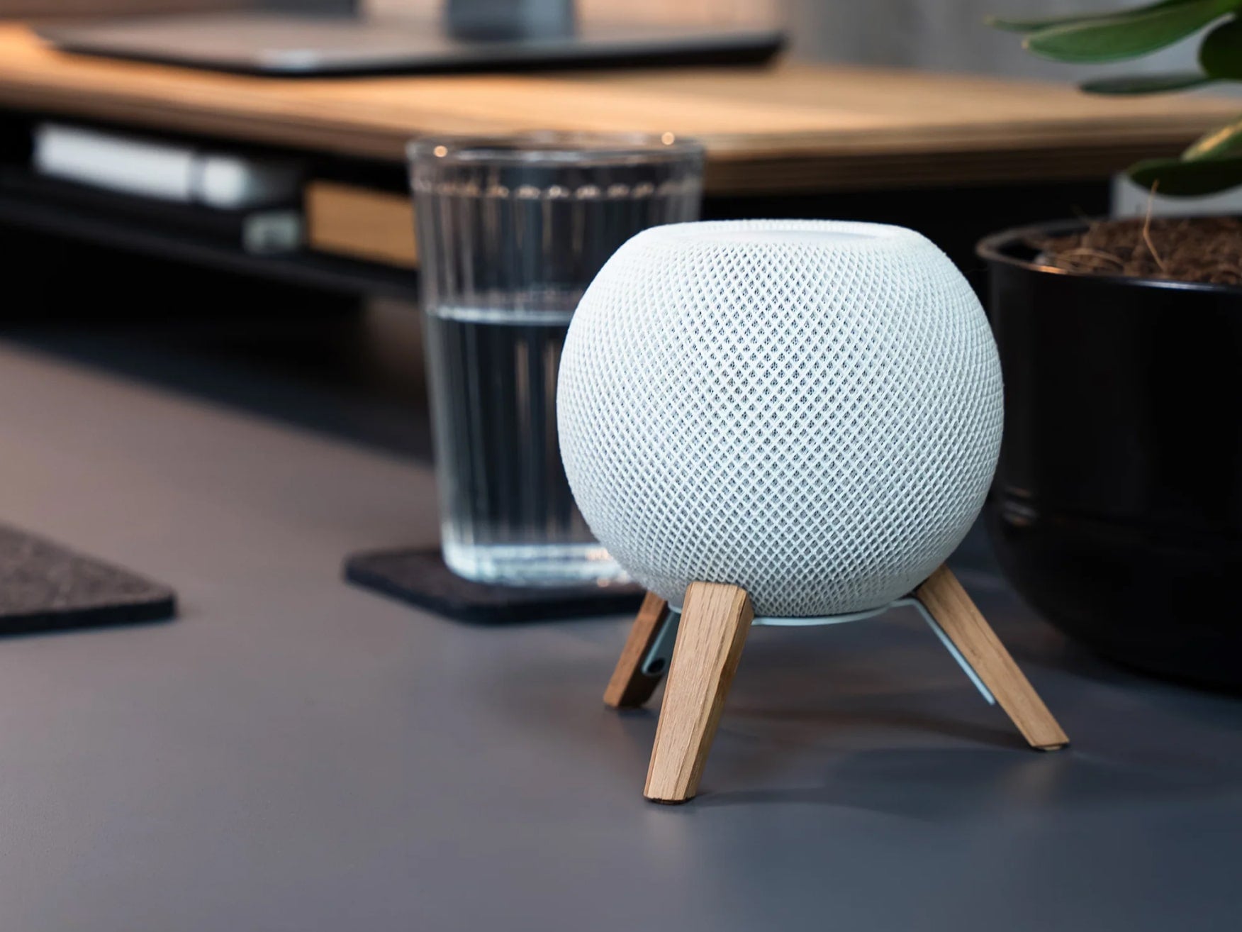 balolo, Eichenholz, Tripod Holzständer für Apple HomePod mini, Ständer aus Holz für HomePod mini, Standfuß für Apple HomePod mini, Tripod wood stand for Apple HomePod mini, Wood stand for HomePod mini, Elegant wood base stand for HomePod mini, oak, #material_Weiss / Eiche